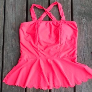 Ladies Hot Pink Peplum Swim Top